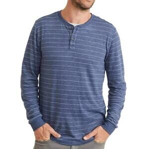 Marine Layer NWT Double Knit Dark Stripe Henley Navy White Men's XL LS Tee